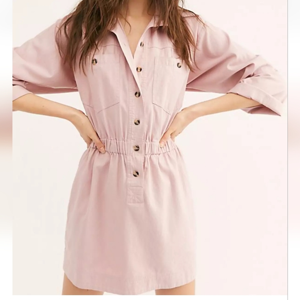 Free People Pink Hazel Shirt Dress